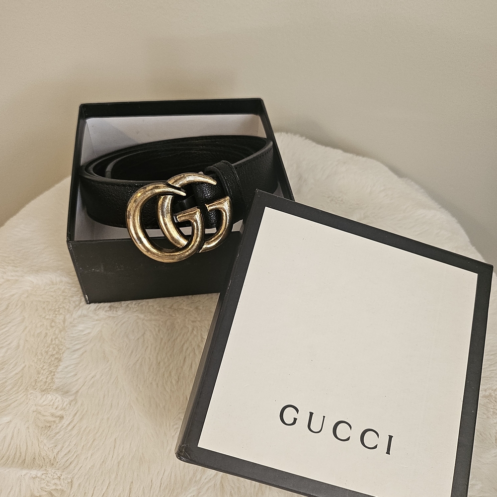 Gucci Black Leather Belt with Gold Buckle